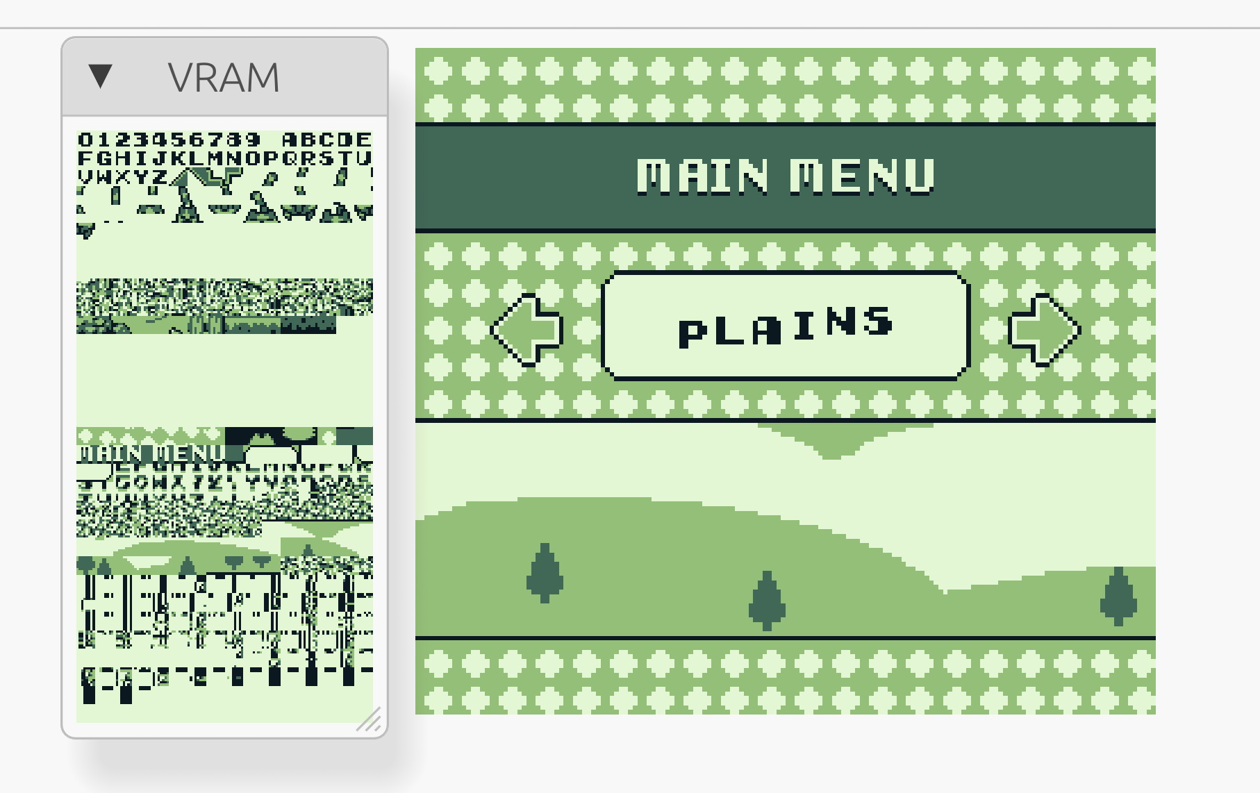 Ferrous GB running a Game Boy game alongside its VRAM debugger